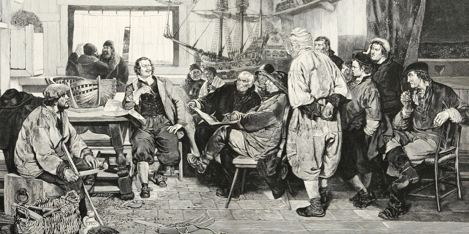 Pyotr-I-beseduet-s-gollandskimi-korabelami-v-1698-godu